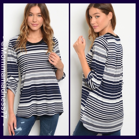 Tops - “❄️”5🌟’s x3 Navy & White Stripe Top